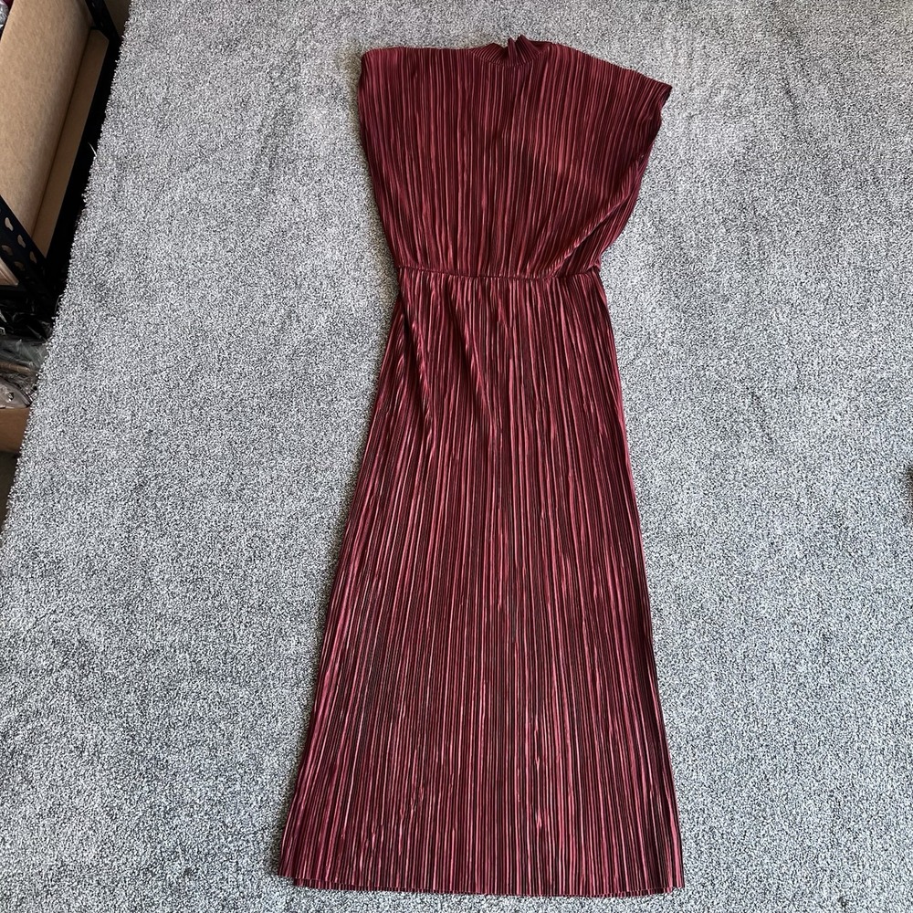 ASOS Women Pleated Maxi Dress 8 Burgundy Red High Neck Evening Formal Wedding